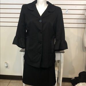Giorgio Sant’ Angelo Black Ruffle Sleeve Blazer and Skirt Set